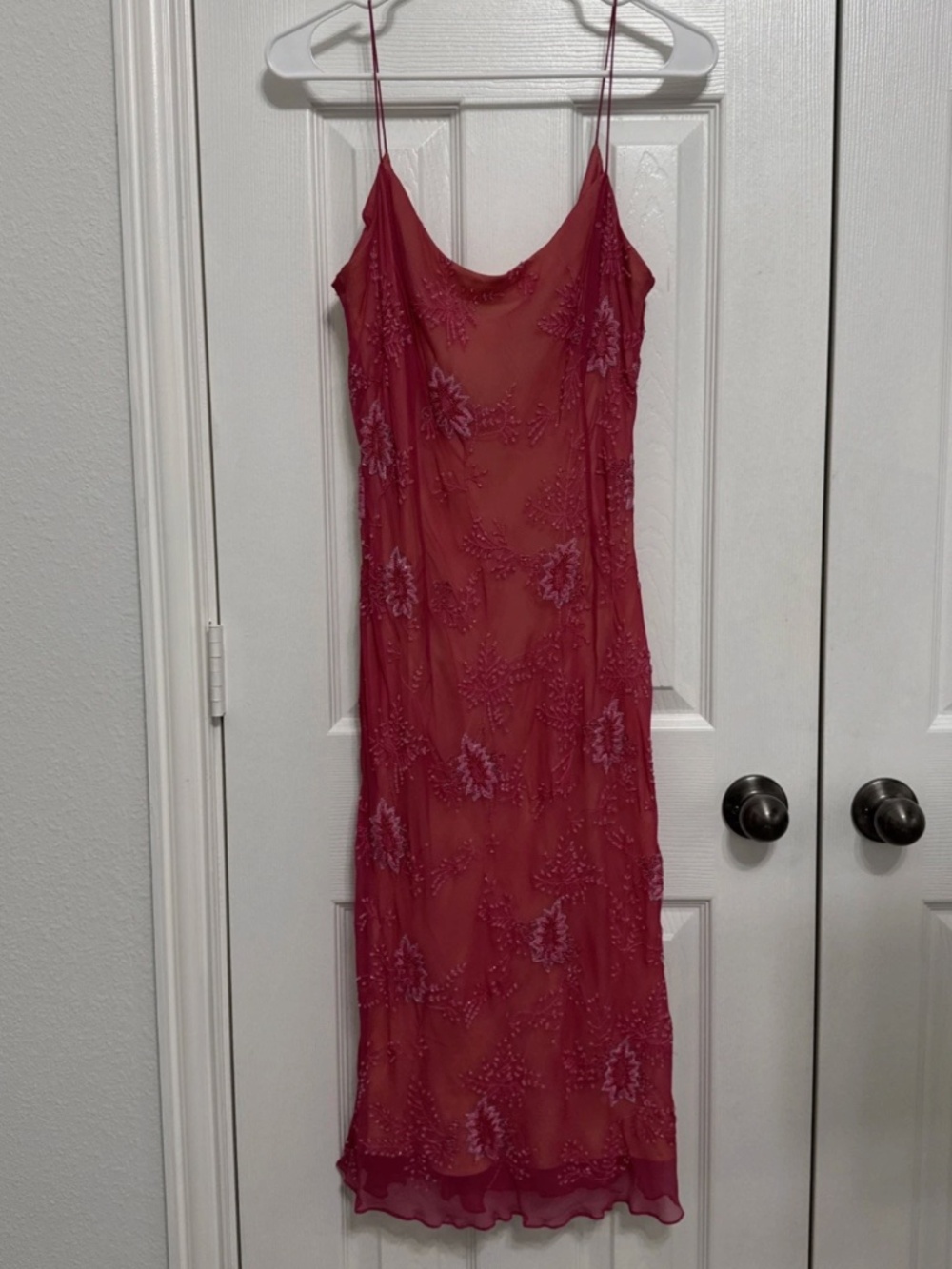 Vintage Y2K Papell Boutique Evening 100% Silk Beaded Pink Fairy Floral Gown Sz12